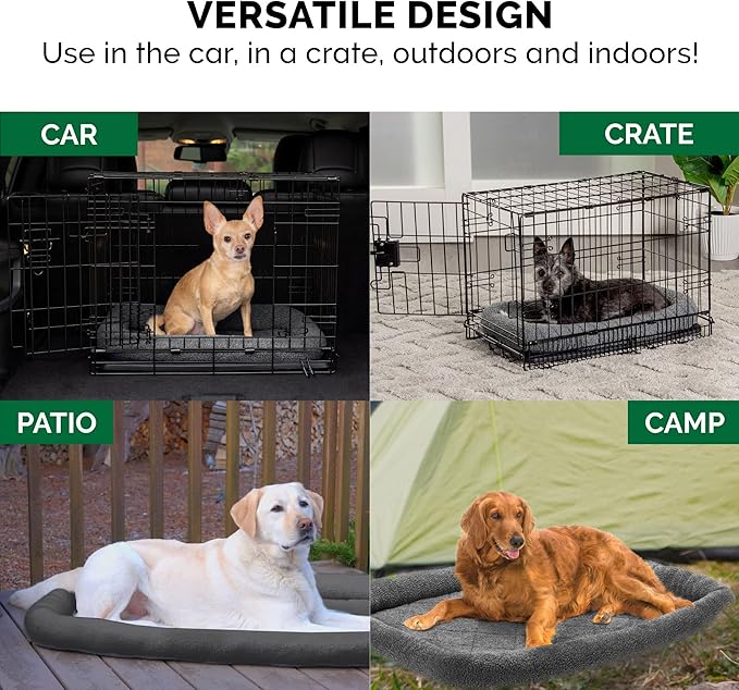 Furhaven Dog Bed for Medium/Small Dogs & Indoor Cats, 100% Washable, Sized to Fit Crates - Sherpa Fleece Bolster Crate Pad - Gray, Medium