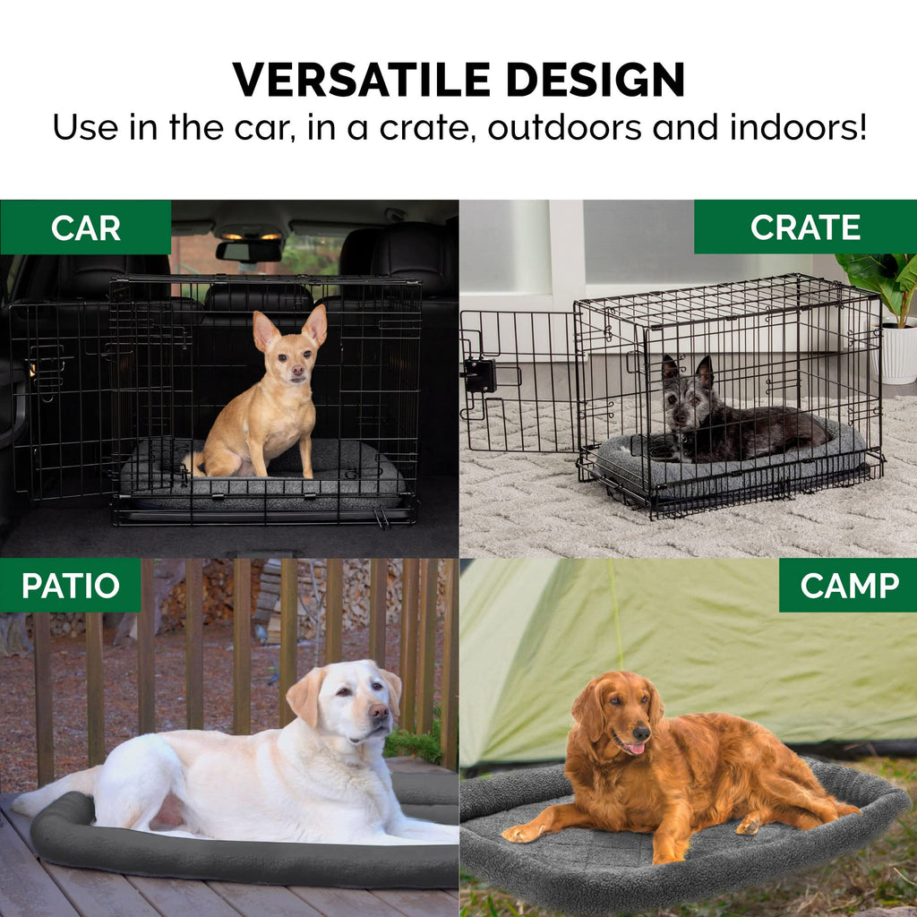 Furhaven Dog Bed for Large/Medium Dogs, 100% Washable, Sized to Fit Crates - Sherpa Fleece Bolster Crate Pad - Gray, Large