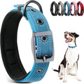 PetiFine Dog Collar for Large Dogs, Neoprene Padded and Adjustable, Reflective Wide Heavy Duty Pet Collars with Durable Metal Belt Buckle for Walking, Blue, L