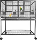 43'' Wrought Iron Birdcage with Detachable Rolling Stand & Feeder, Large Bird Cage with Secure Lock & Slide-Out Tray, Indoor Outdoor Bird Cage on Wheels,Parrot Cages for Parakeets, Pigeons, Black