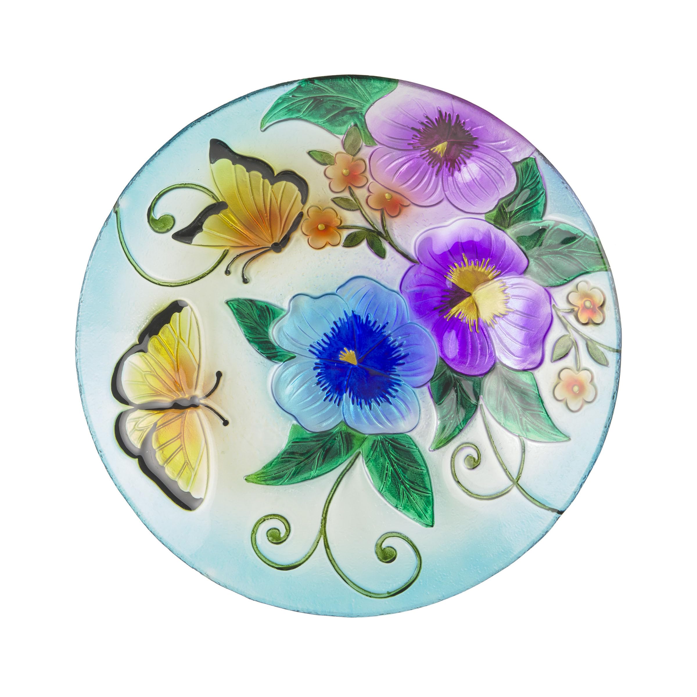 Alpine Corporation 18" Glass Birdbath Topper with Colorful Butterfly and Flowers