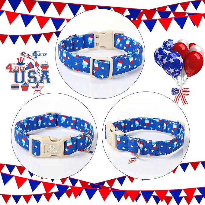 Babole Pet 4th of July Dog Collar, Summer Popsicle Patriotic Dog Collars for Giant Large Dogs, Adjustable Lightweight Quick-Release Buckle Collar for Boy&Girl Dogs XL