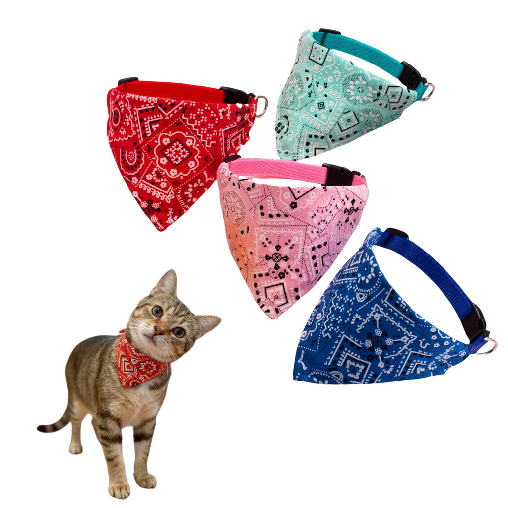 CWYZA 4 Pack Adjustable Cat Bandana Collar Set,(Neck Fits 7–9IN)