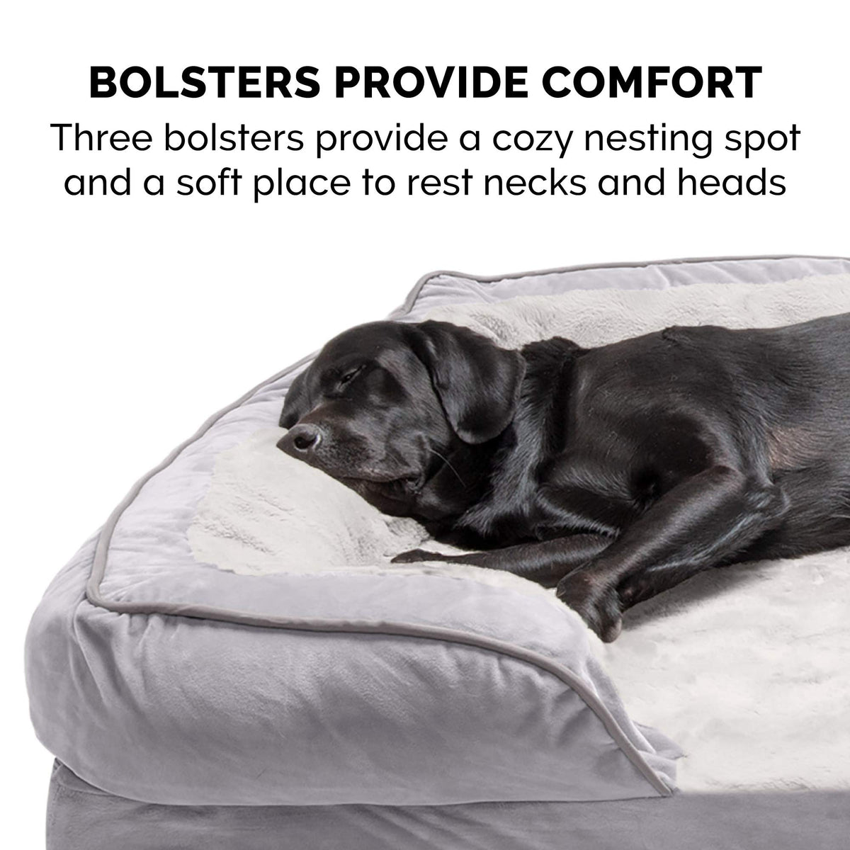 Furhaven Orthopedic Dog Bed for Large Dogs w/ Removable Bolsters & Washable Cover, For Dogs Up to 95 lbs - Plush & Velvet Waves Perfect Comfort Sofa - Granite Gray, Jumbo/XL