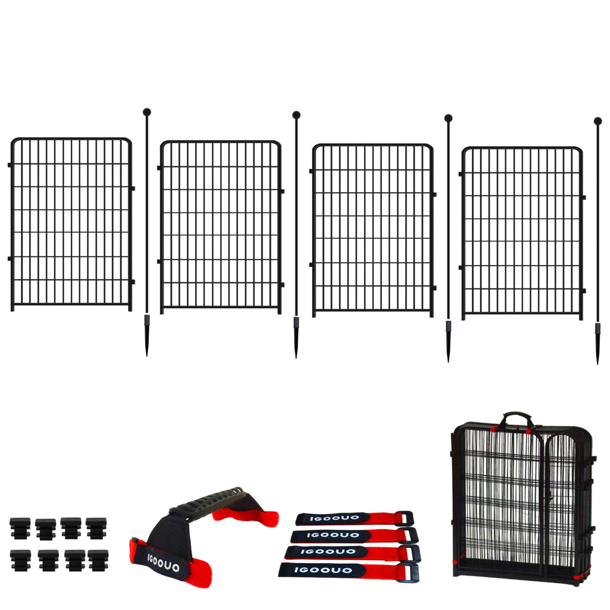 IGOOUO Portable Dog Crates & Playpen, 32'' Metal Pet Pen for Small/Medium Dogs, Indoor/Outdoor, Easy-Carry Straps, Rustproof, One Door
