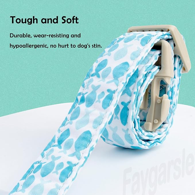 Faygarsle Fish Pattern Dog Collar, Blue and White, Summer Design for Small Medium Large Dogs, M