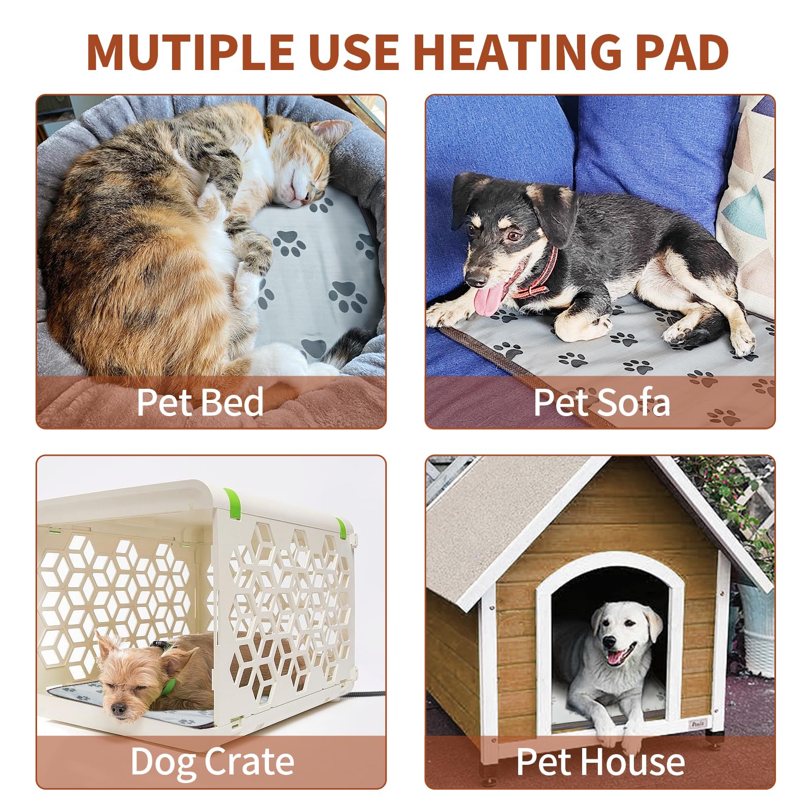 GOLOPET Pet Heating Pad 22x18 in with SmartThermostat Switch and Tube,Obtained MET and UL Dual Certification,WaterproofCat Heating pad-Paw Print