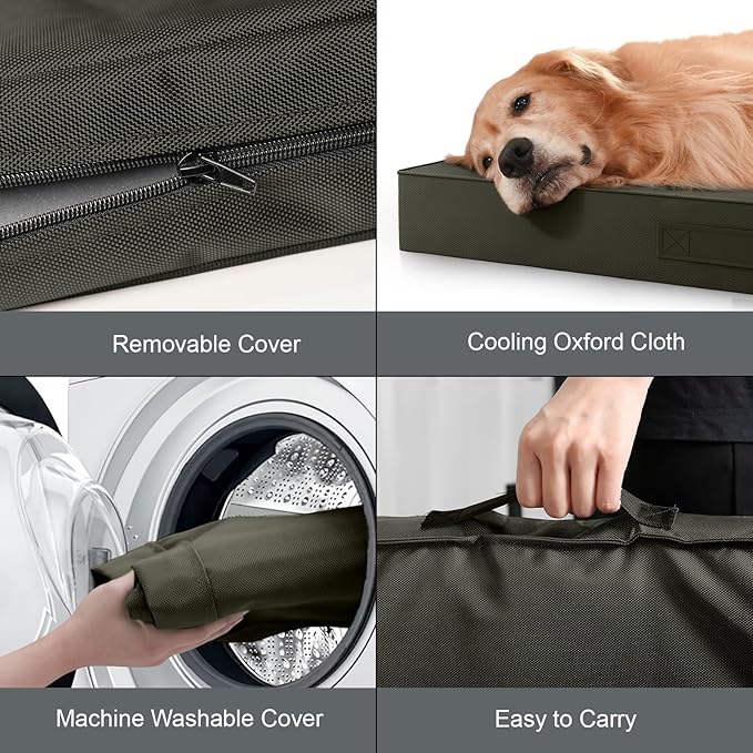 Outdoor All Weather Waterproof Dog Bed, Orthopedic Dog Bed for Extra Large Dogs, Egg Crate Foam Crate Pad with Washable Removable Oxford Cooling Cover, 47x29 Inch, Brown