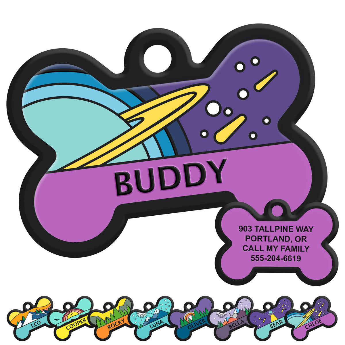 GoTags Silent Dog Tag, Personalized Engraved Bone Silicone Pet ID Tag
