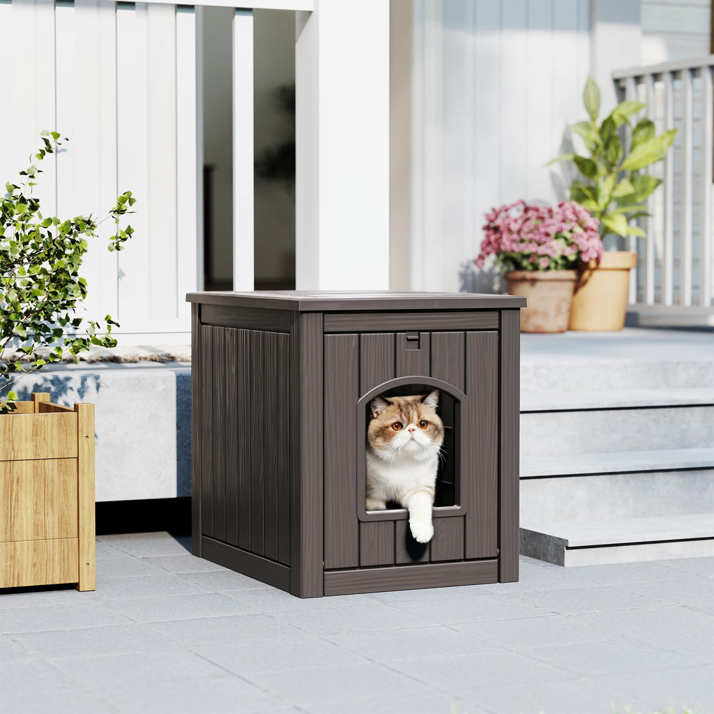 WTFGO Cat Litter Box Enclosure, Plastic Hidden Litter Box Side Table with Openable Front Door, Waterproof & Weatherproof Cat House for Indoor & Outdoor Use (Gray)
