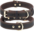Joytale Genuine Leather Dog Collar for Large Dogs, Heavy Duty Thick Solid Leather for Power Breeds, Sturdy Adjustable Pet Collar with Metal Pin Buckle, Durable for Daily Walking, Brown, L