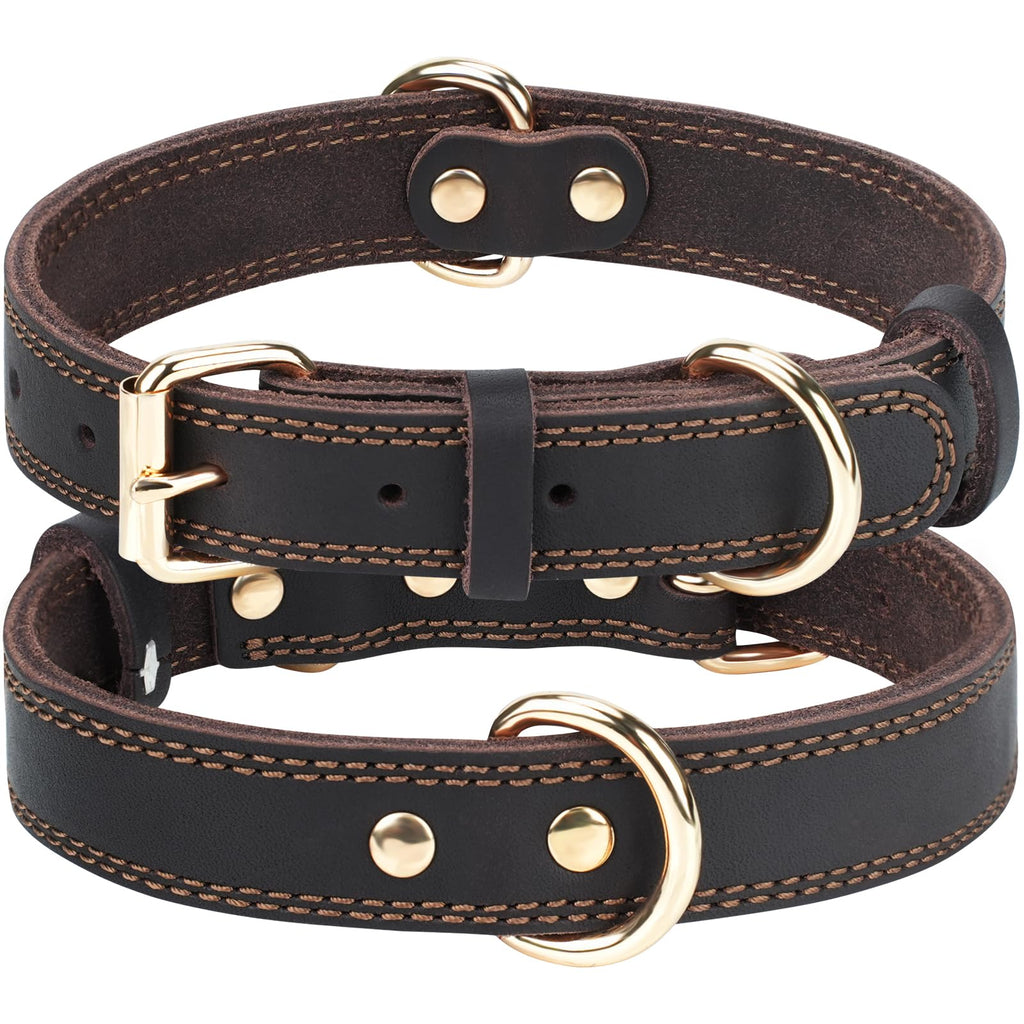 Joytale Leather Dog Collar for Small Dogs, Genuine Solid Sturdy Leather for Active Small Breeds, Adjustable Metal Pin Buckle, Durable and Secure Pet Collar for Daily Use, Brown, XS