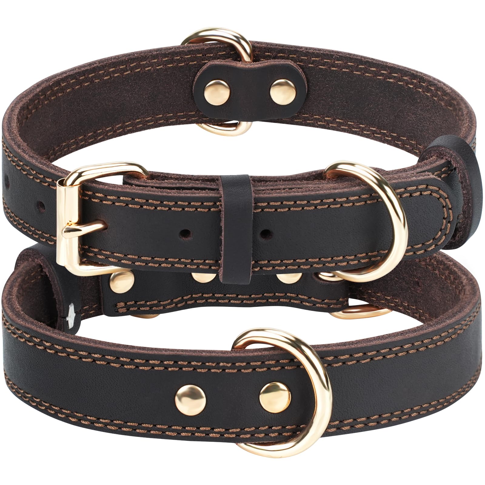 Joytale Leather Dog Collar for Small Dogs, Genuine Solid Sturdy Leather for Active Small Breeds, Adjustable Metal Pin Buckle, Durable and Secure Pet Collar for Daily Use, Brown, XS