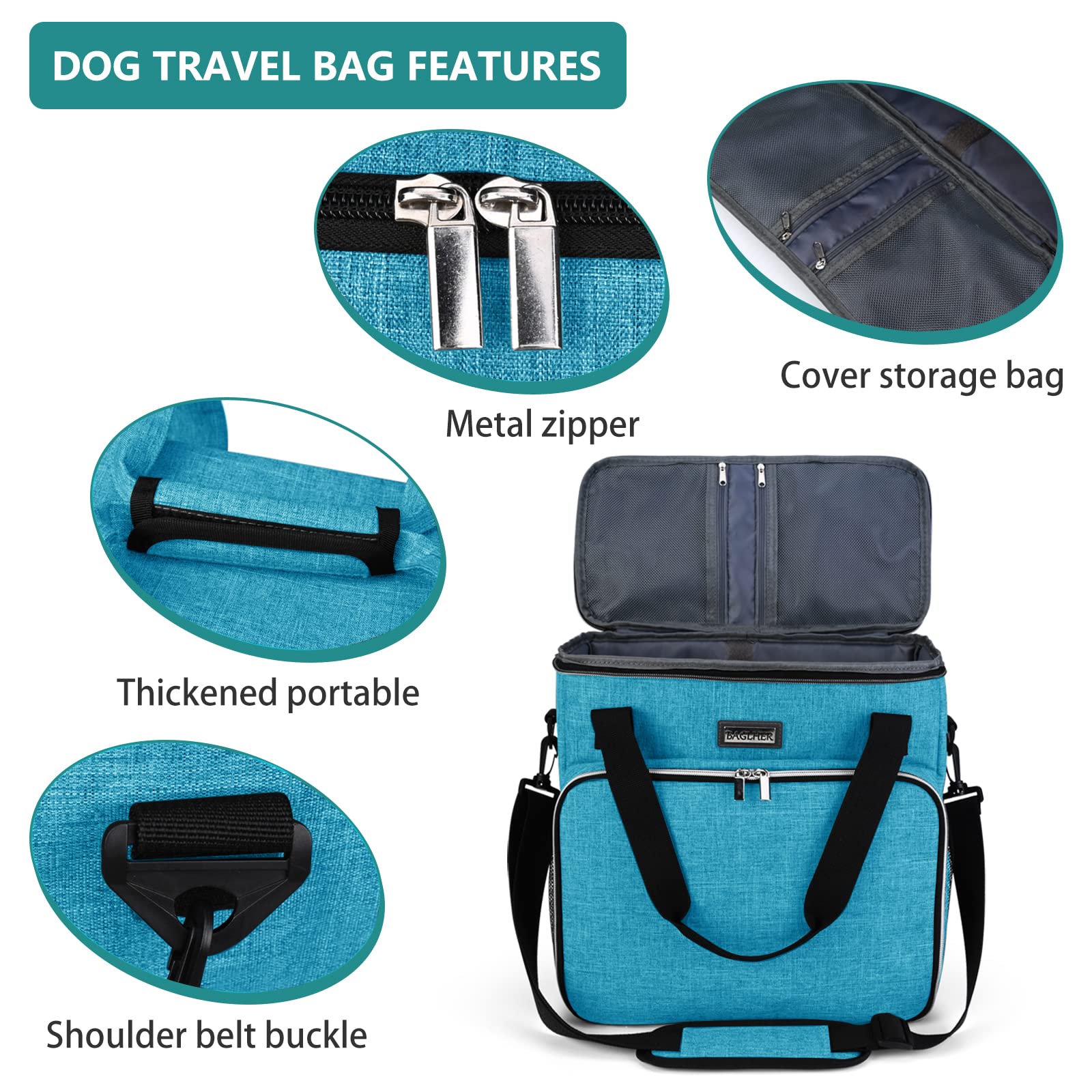 BAGLHER Dog Travel Bag, Pet Travel Bag (ALL Pet Travel Supplies), With 2 Pet Food Containers and 2 Collapsible Silicone Bowls; Essential Kits for Pet Travel Sky Blue