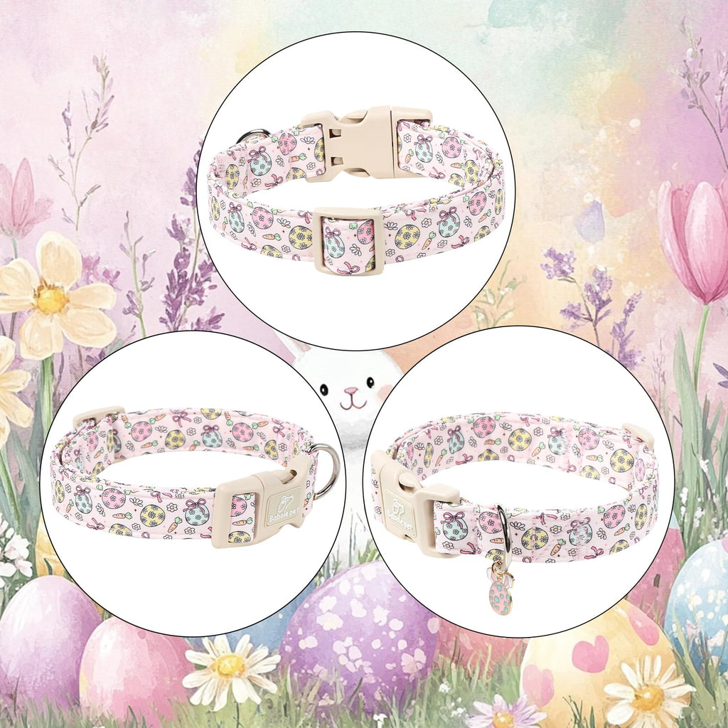 Babole Pet Easter Dog Collar for Giant Large Dogs - Easter Egg Pastel Dog Collars, Cute Girl Dogs Collar, Lightweight Adjustable Pink Spring Holiaday Dog Collars with Quick Release Bucklee XL