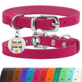BRONZEDOG Leather Cat Collar with Removable Bells Non Breakaway Kitten QR Tag for Girl Boy (7" - 9" for Cats, Pink & Silver)