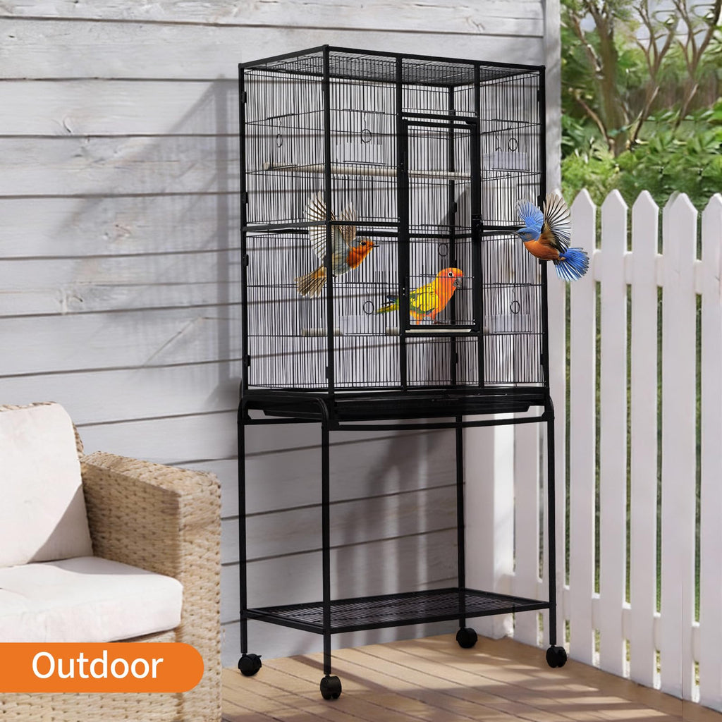 GarveeHome 62.6" H Large Bird Cage, Bird Cage with Rolling Storage Stands, Feed Bowls, Wide Tall Parrot Cage for Parakeets, Conures, Cockatiel, Cockatoo