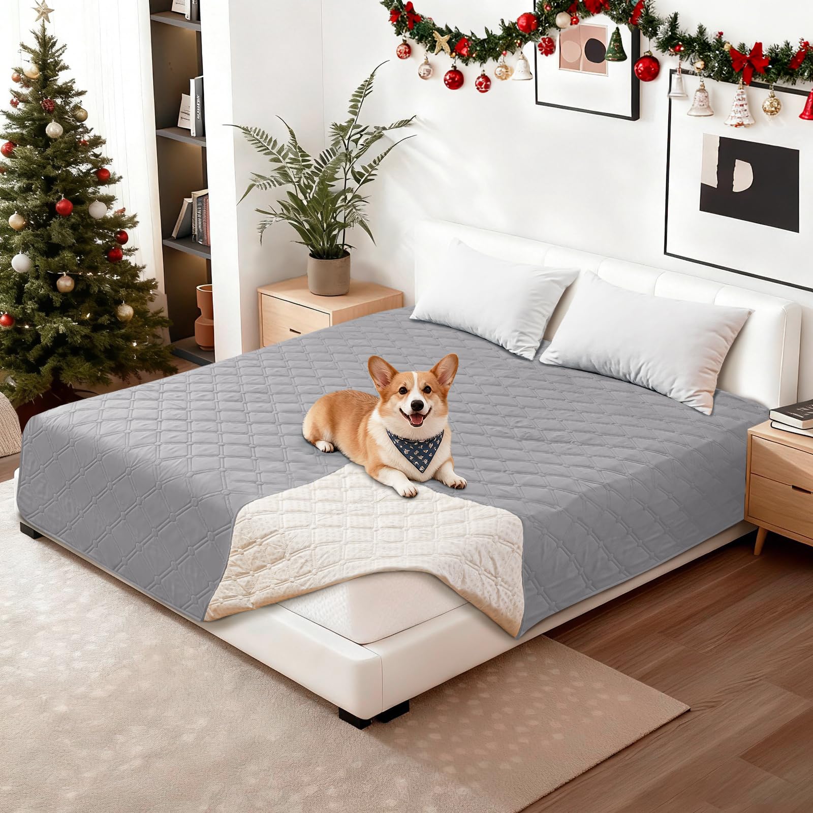 CYCMACO Waterproof Couch Covers for Pets, Waterproof Dog Bed Cover, Anti-Slip Soft Dog Blankets, Couch Cover for Dogs Washable, Pet Blanket for Puppy Large Dogs Cat (82x102 Inch, Light Grey)