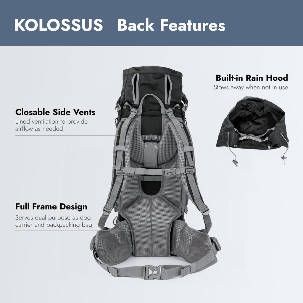 K9 Sport Sack Kolossus - Large, Black - The Big Dog Backpack - Ideal for Dogs 20-22” Long - Fully Adjustable Pet Carrier - Doubles as a Professional-Grade 60L Hiking Pack