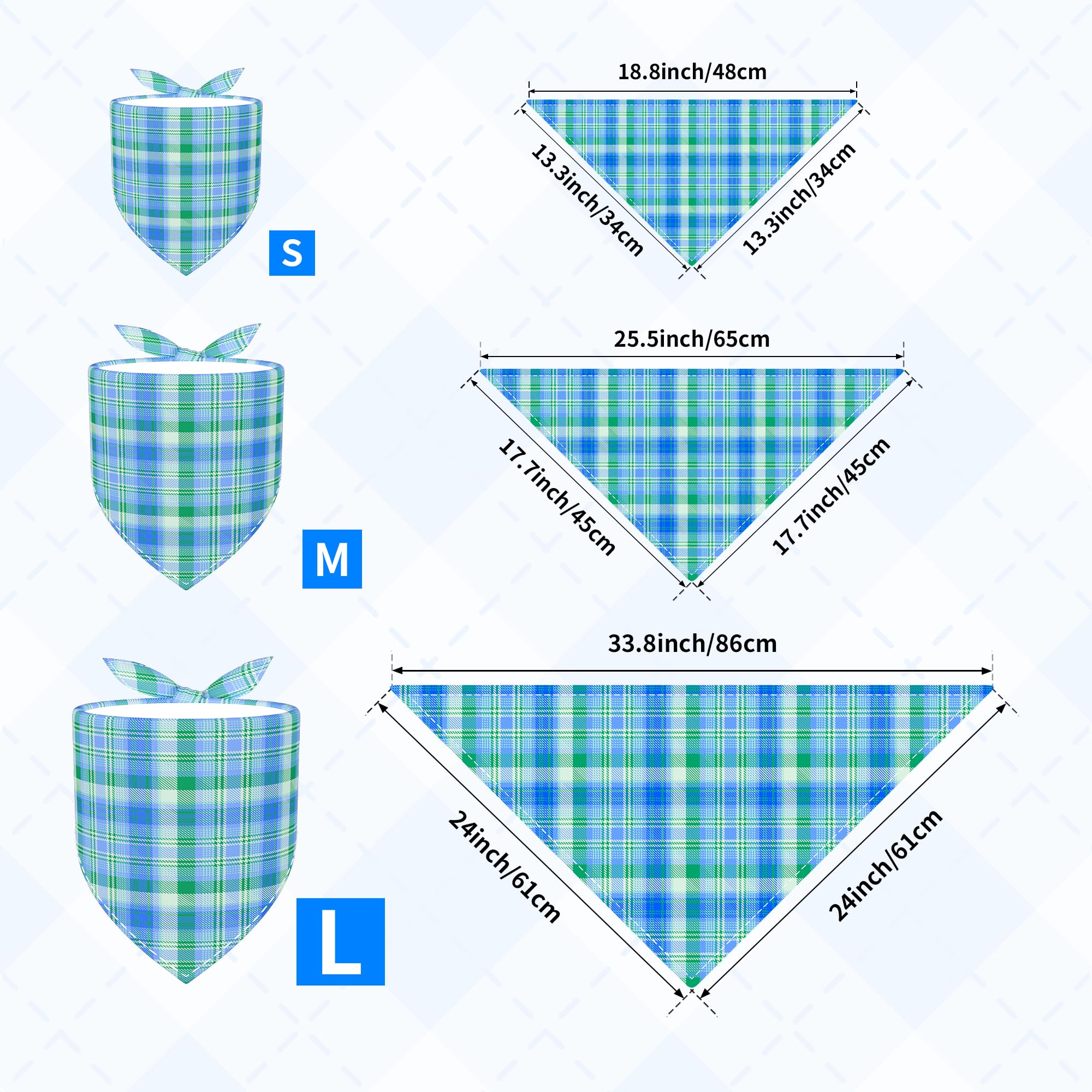 Pai Sence Plaid Dog Bandanas Bulk for Large Dogs Sewn Edges 33" 30 Pack L