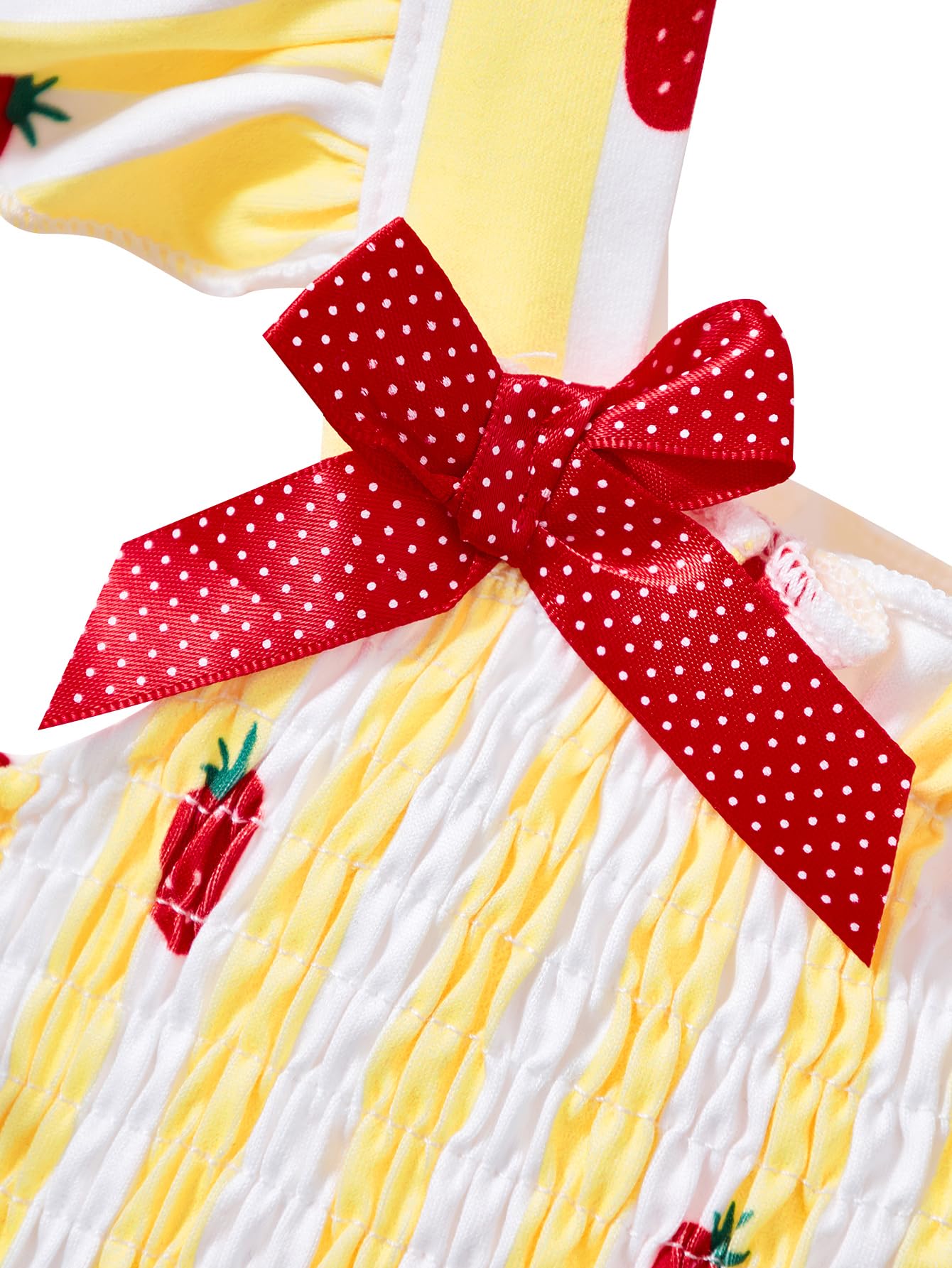Popshion Baby Girls Summer Clothes Strawberry Outfits for Girls Ruffle Sleeveless Smocked Shirts Strawberry Top and Short 2pcs Yellow Outfits Set Size 4t/2229