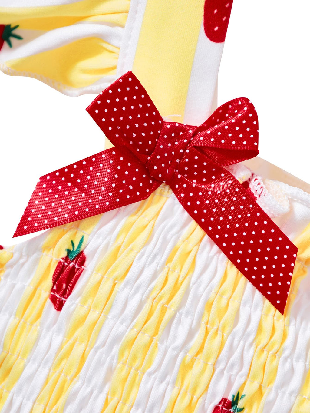 Popshion Baby Girls Summer Clothes Strawberry Outfits for Girls Ruffle Sleeveless Smocked Shirts Strawberry Top and Short 2pcs Yellow Outfits Set Size 5t/2229