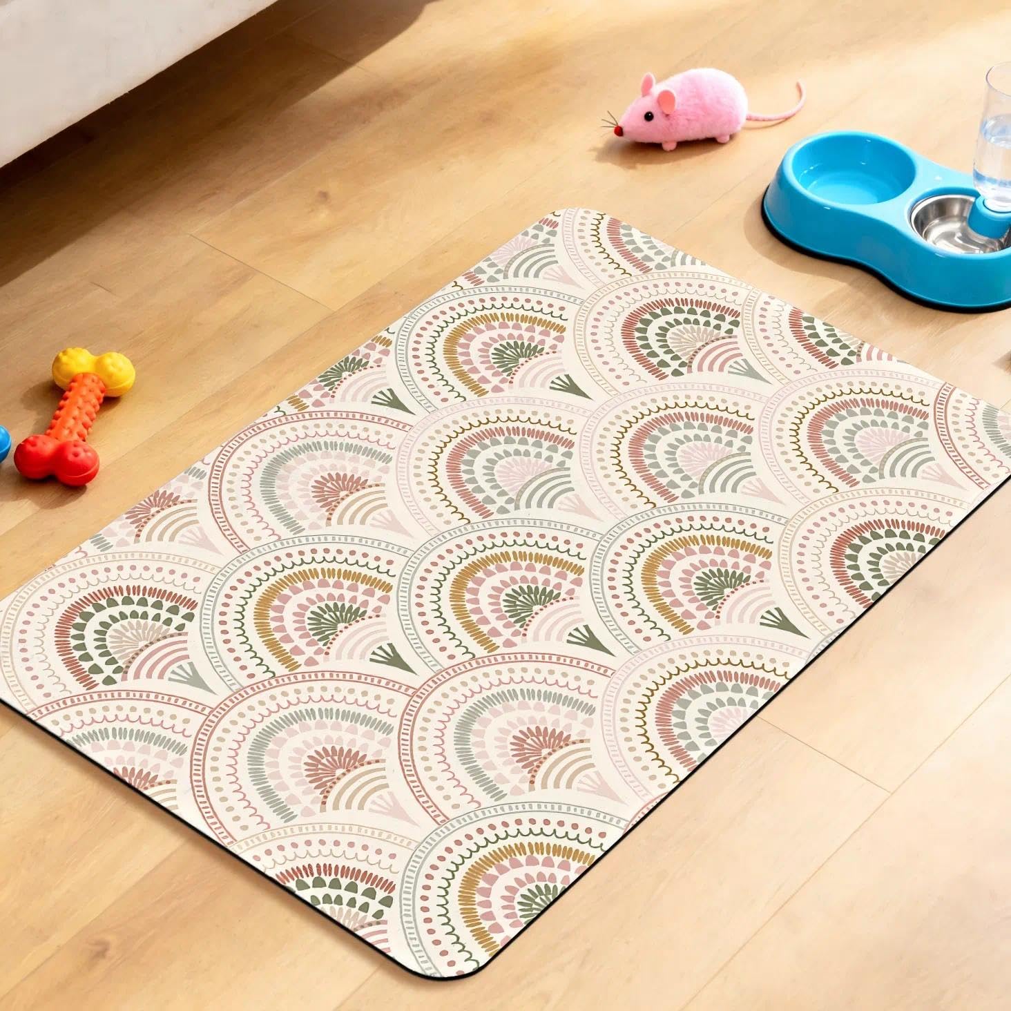 Dog Food Mat for Pet Cat Food Mat, Boho Absorbent Quick Dry Dog Bowl Mats for Food and Water, Non-Slip Cat Pet Feeding Mats for Floor Placemats 12"x20"