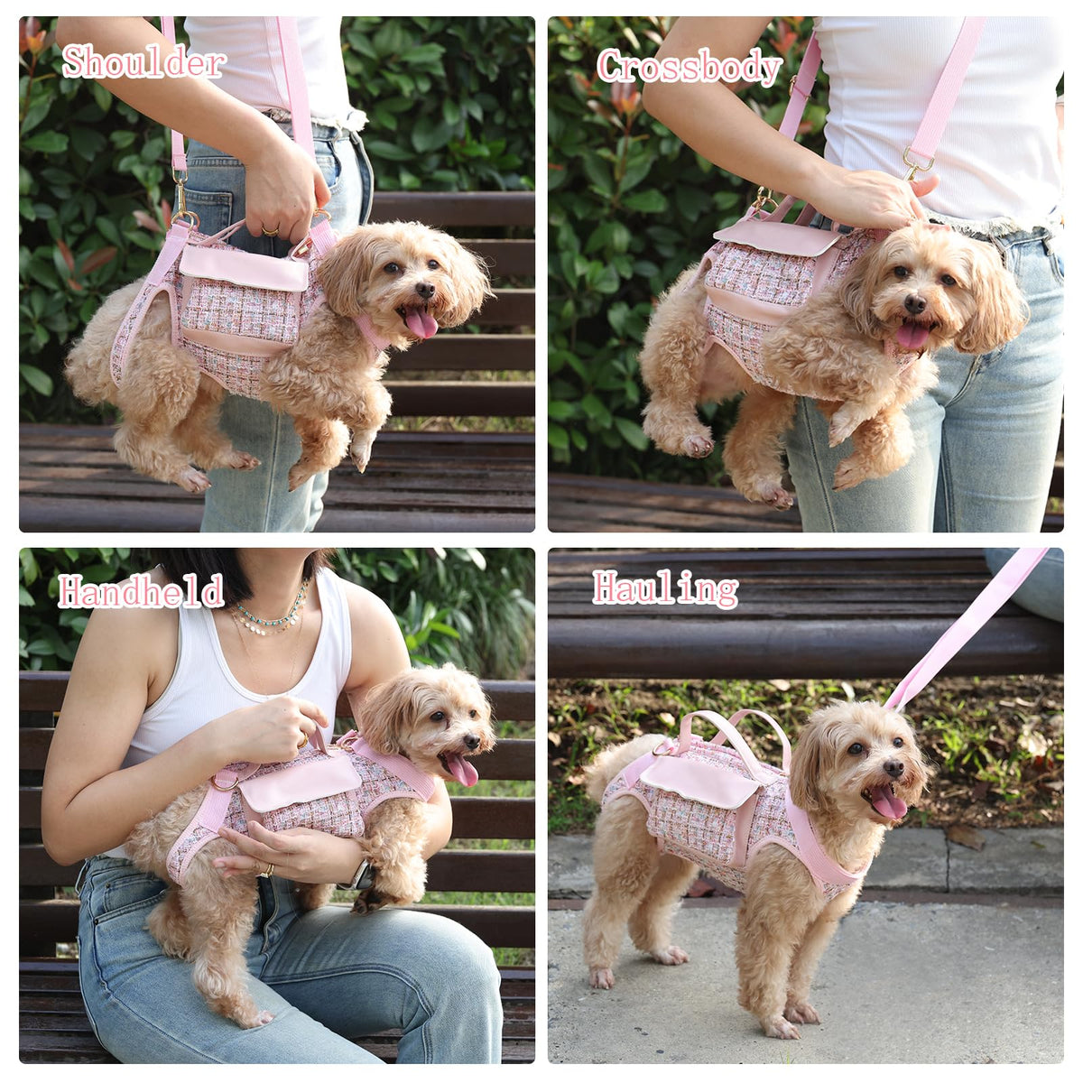 Dog Lift Harness Backpack for Small Dogs Cats, Adjustable Straps Dog Sling Carrier Full Body for Hiking, Travel, Outdoor – Pink Large