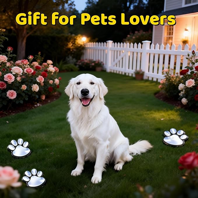 3pcs-Solar Paw Print Lights, Wireless of Cat Dog Animal Solar Lights Outdoor Garden Decor, IP55 Waterproof LED Yard Path Light, New Home Birthday Easter Gift for Pet Lovers (Colored Light)