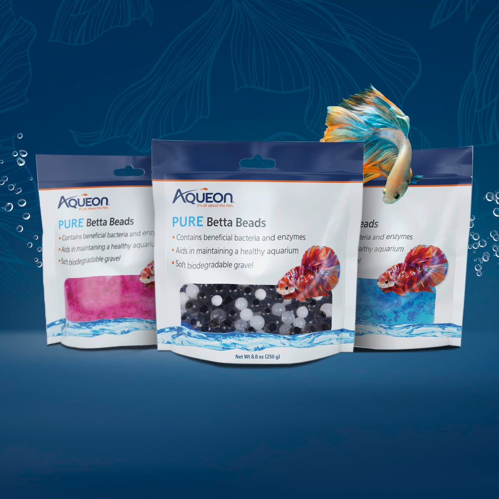 Aqueon PURE Betta Beads, Water Care for Unfiltered Aquariums, Maintains Clear Water and Helps Breakdown Organic Sludge, Black & White