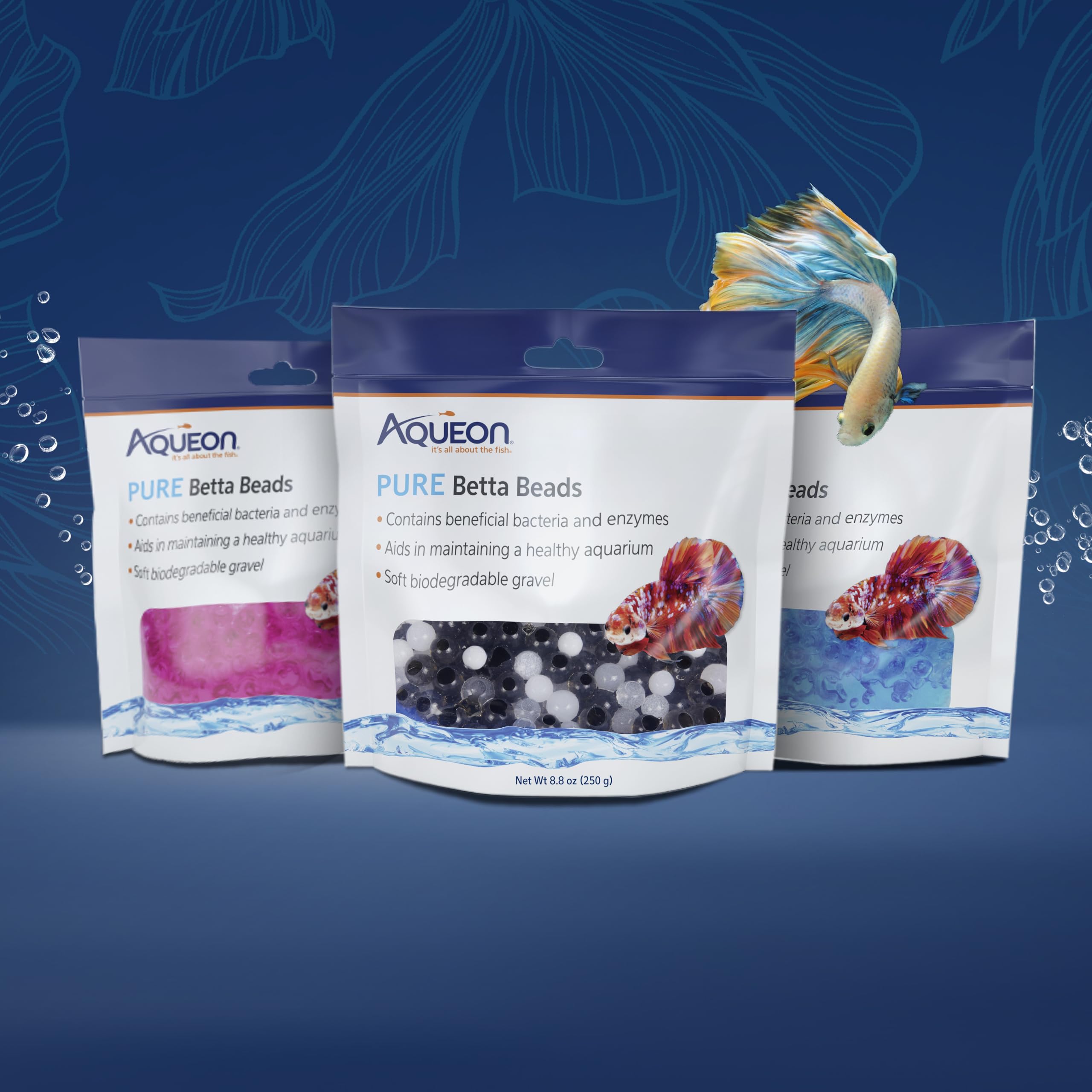 Aqueon PURE Betta Beads, Water Care for Unfiltered Aquariums, Maintains Clear Water and Helps Breakdown Organic Sludge, Black & White