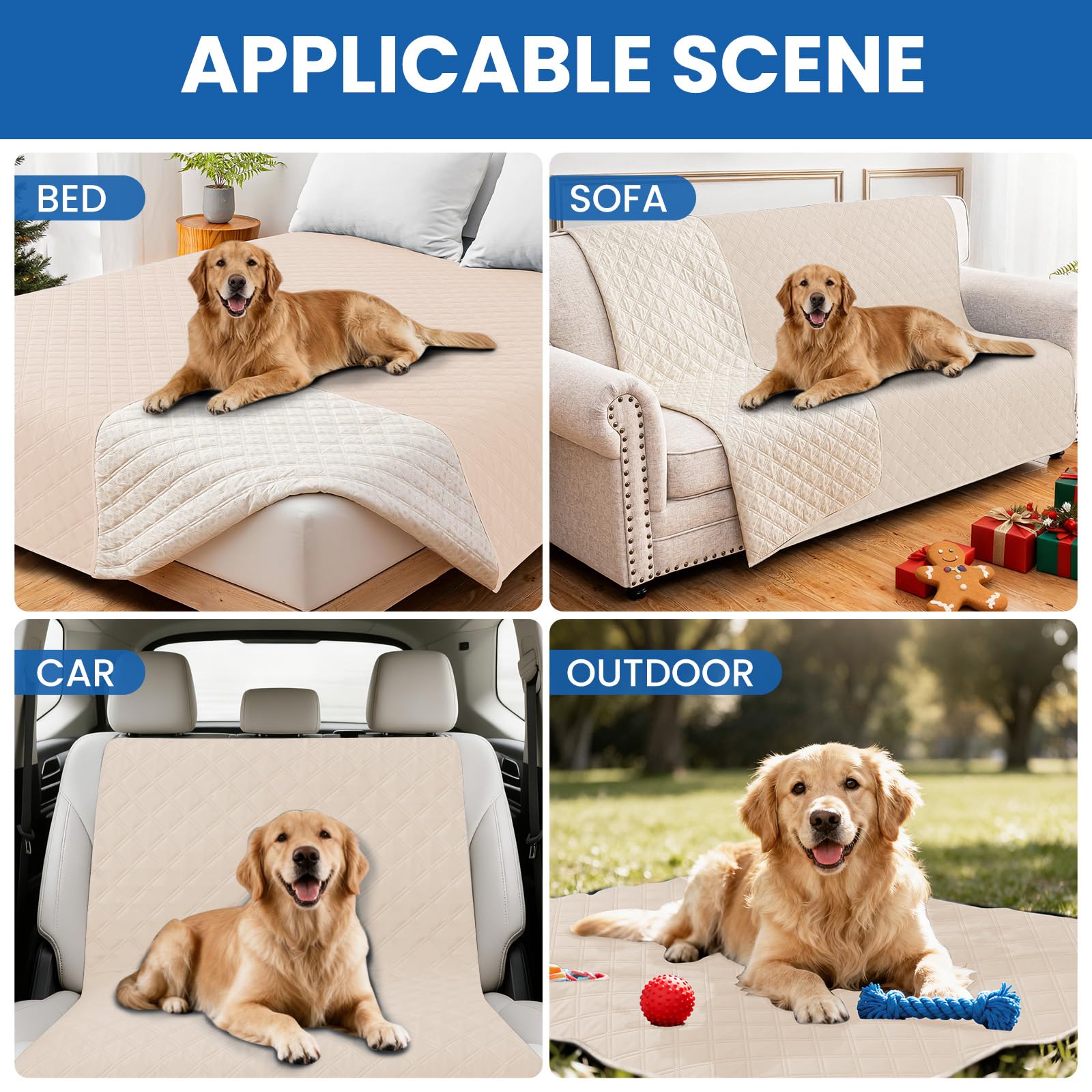 CYCMACO Waterproof Couch Covers for Pets, Waterproof Dog Bed Cover, Anti-Slip Soft Dog Blankets, Couch Cover for Dogs Washable, Pet Blanket for Puppy Large Dogs Cat (68x82 Inch, Beige)