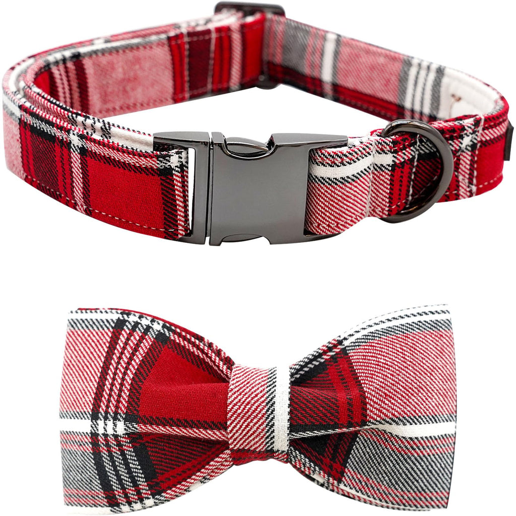 Bobo Rainbow Dog Collar, Christmas Dog Collar Plaid Pet Collar Bow Holiday Bows Girl Boy Puppy Collar Adjustable Pet Collar for Large Dogs