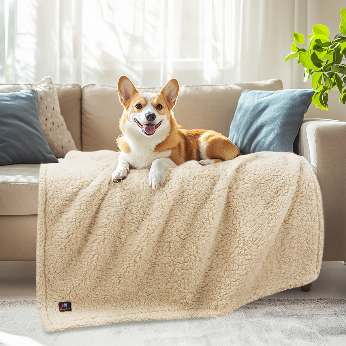 Luciphia Waterproof Pet Blanket for Medium Large Dogs Soft Cat Sherpa Calming Thick Cover Leakproof Cozy Puppy Sofa Bed Car Couch Protector(Blue/Navy,41x31 inches)