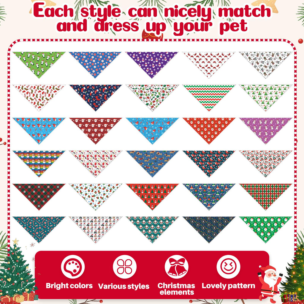 Aliceset 180 Pcs Christmas Dog Bandanas Bulk Christmas Bandanas for Dogs Adjustable Washable Pet Triangle Scarf Cute Kerchief Scarves for Pet Xmas Party Costume Accessories Decorations