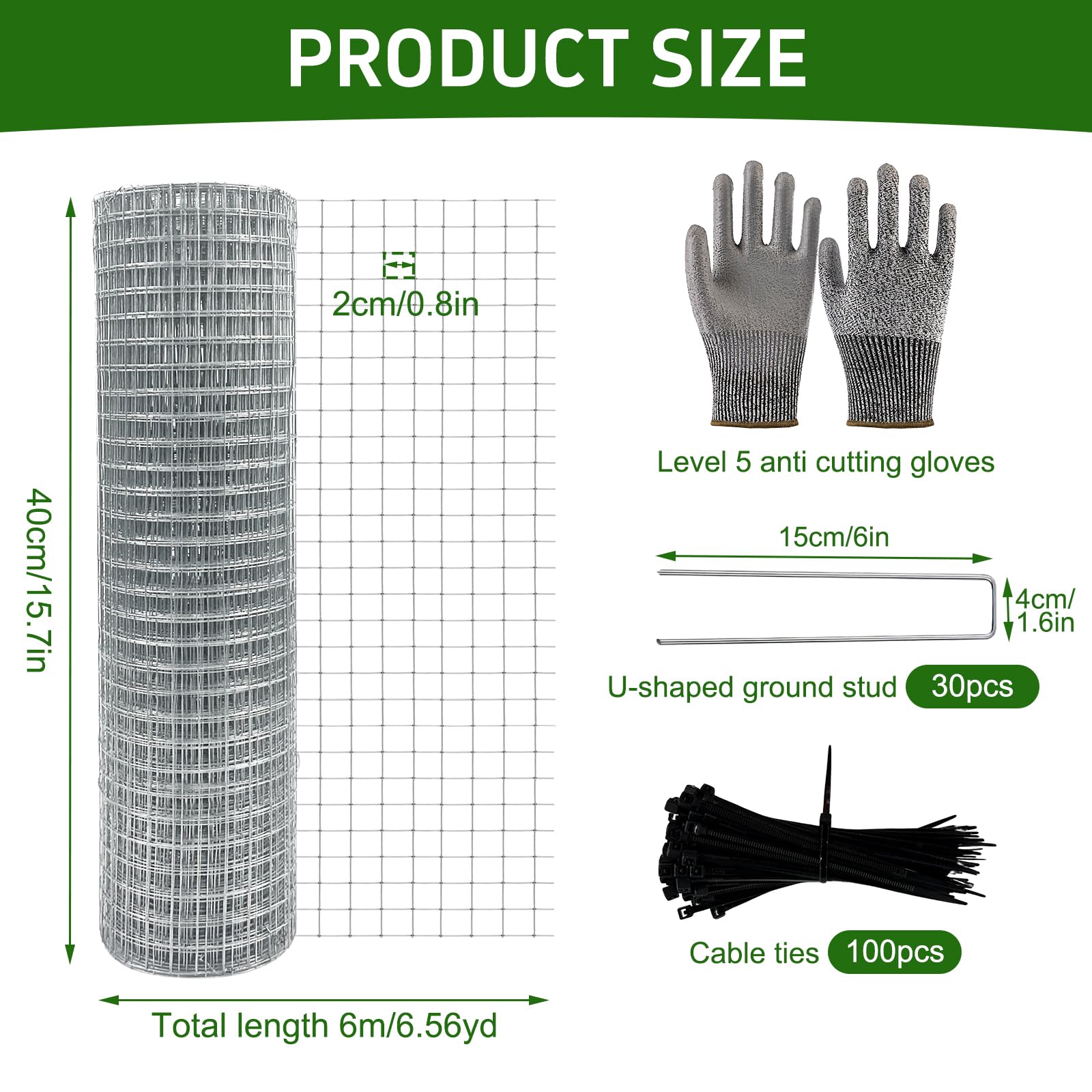 CIEOVO Wire Plant Protector from Animals, Metal Mesh Plant Cage Covers Rustproof Wire Plant Cages 30 U-Stakes and 100 Ties for Plants Keeping Bunnies Chicken Squirrels Birds Chicken Duck Out