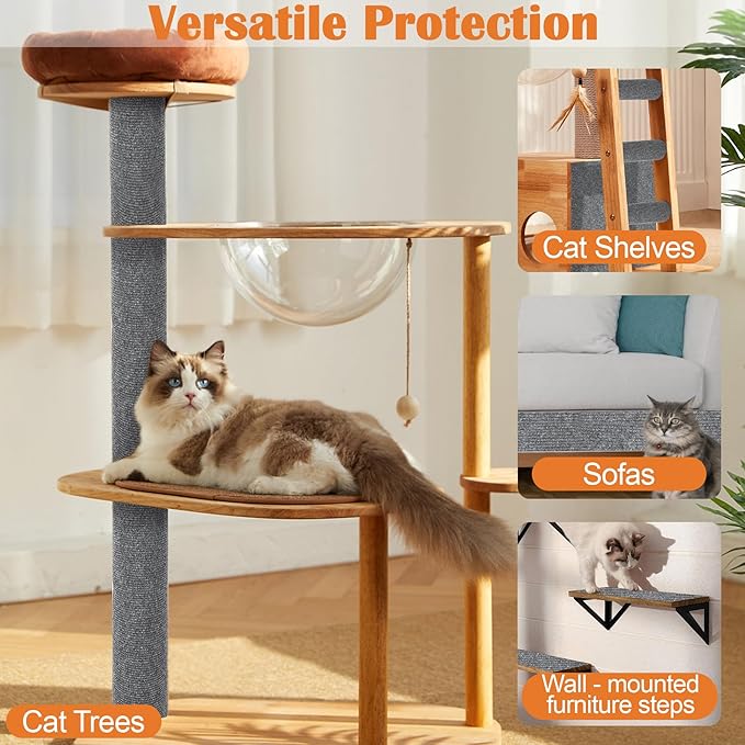 Cat Scratch Furniture Protector - 118" x 15.8" Trimmable Self-Adhesive Cats Claws Scratch Pads, DIY Cat Climbing Couch Protector for Scratch Post Cat Tree Replacement Indoor (Light Gray)
