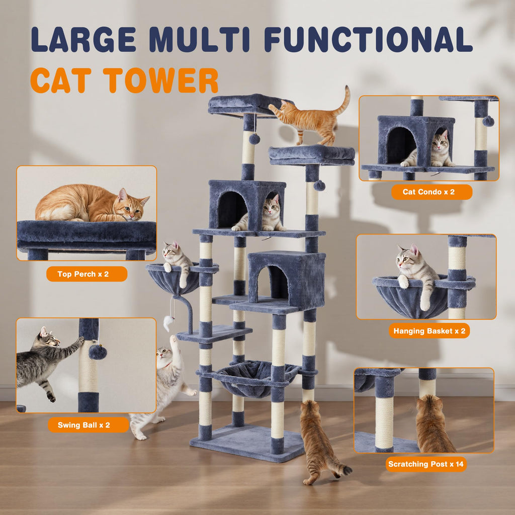 Aidoly 71 Inch Large Cat Tree Tower with Sisal Scratching Post