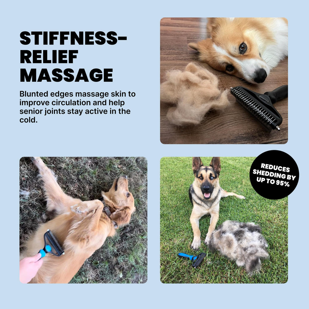 MalsiPree Dog Brush - Large Black, 2-in-1 Undercoat & Dematting Rake