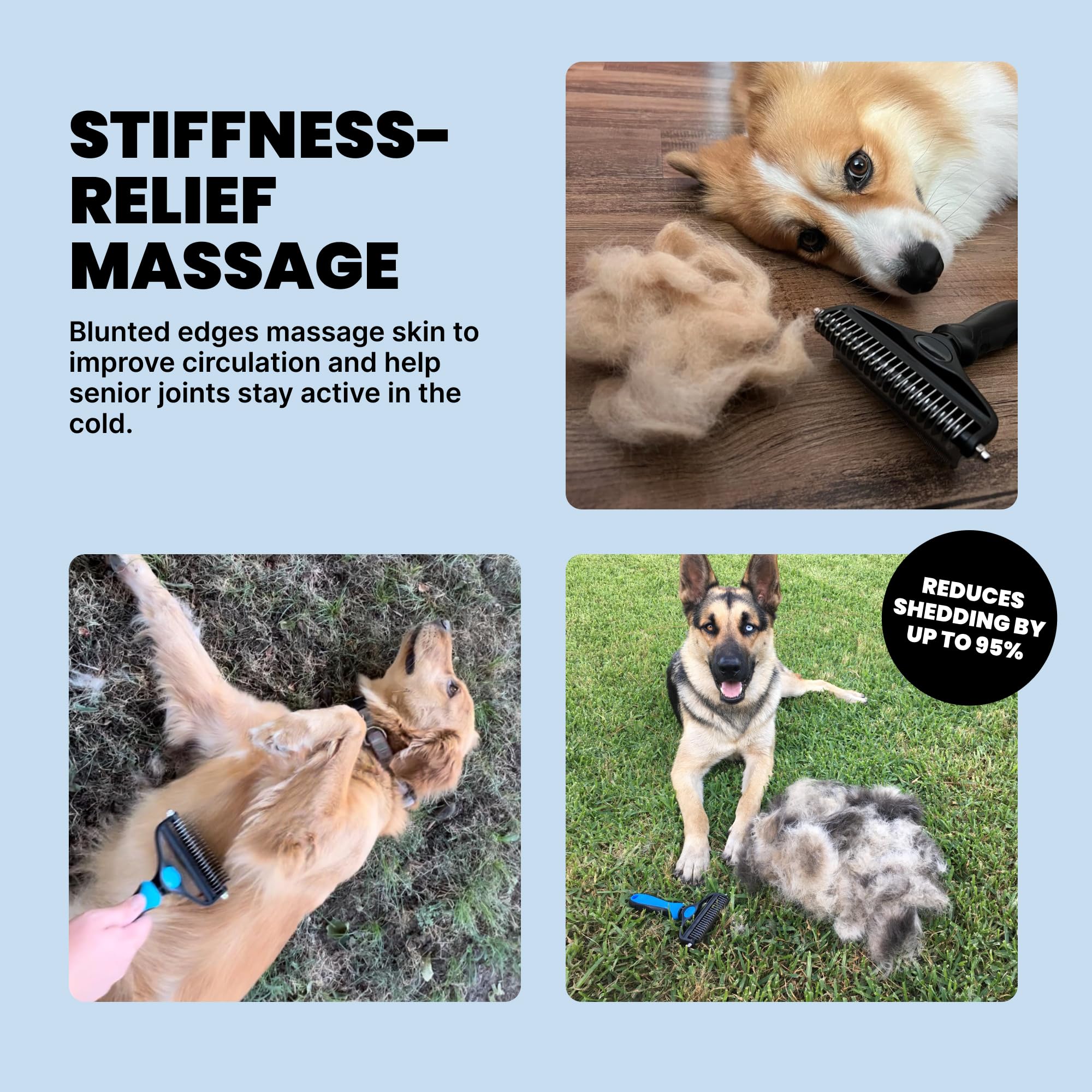 MalsiPree Dog Brush - Large Black, 2-in-1 Undercoat & Dematting Rake