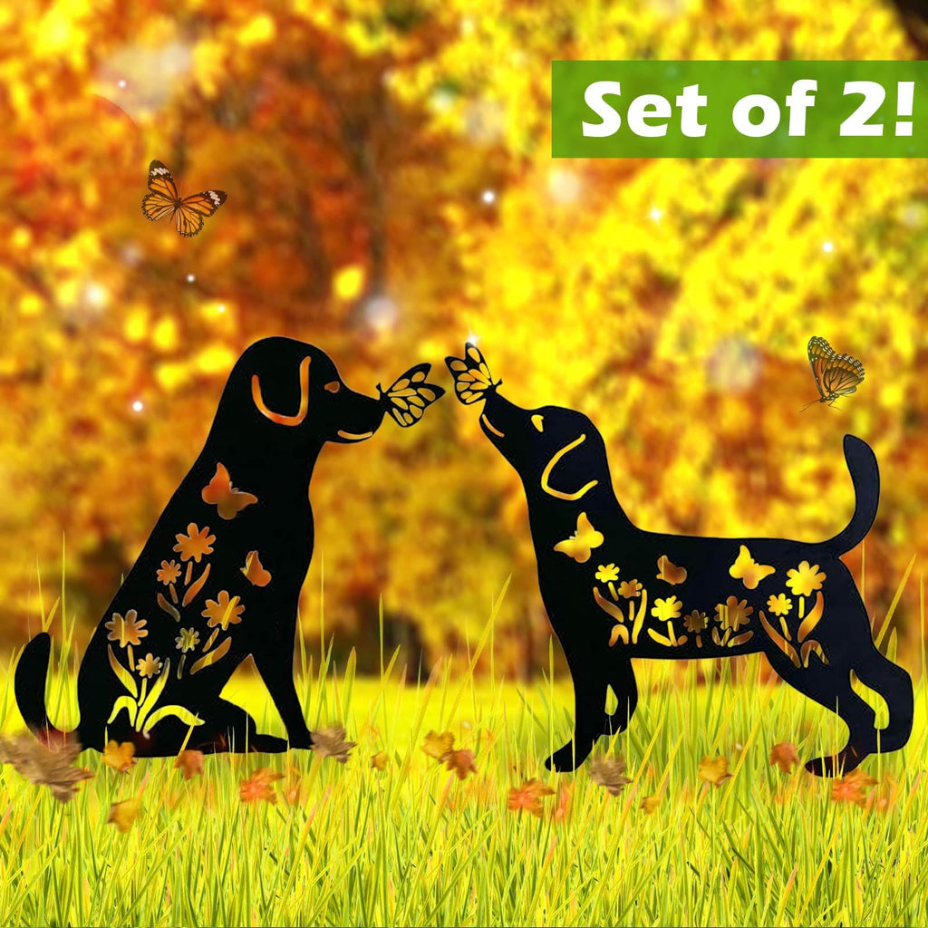 ononin 2 Pack Metal Dog Garden Decor for Outside - Unique Dog Statues, Decorative Garden Stakes, Labrador Pet Gifts for Women/Men, Silhouette Yard Art, Ideal for Decorating Backards, (11in)