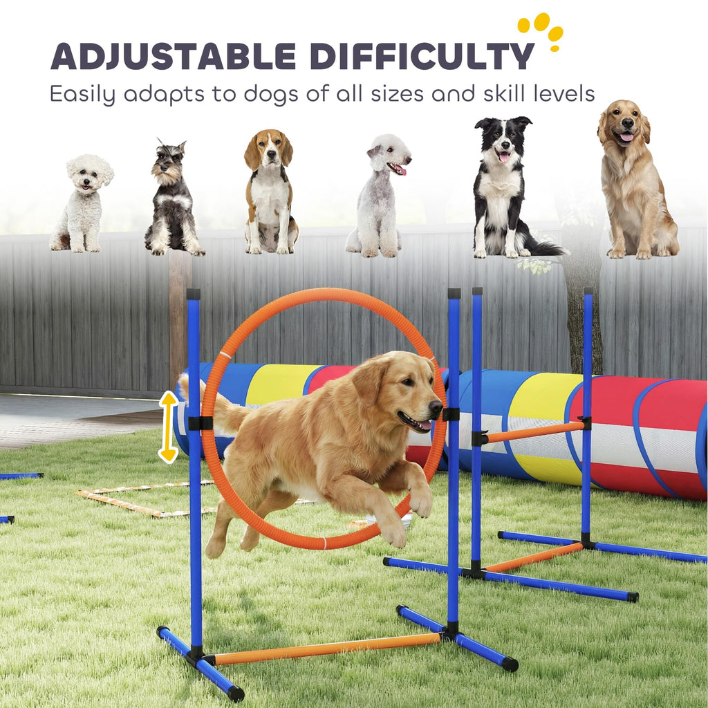 PawHut Dog Agility Training Equipment 12-Piece Adjustable Hurdle & Ring