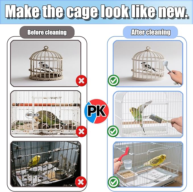 TOAINRSI Bird Cage Cleaning Brush Tool Set, Bird Cage Cleaner, Suitable for Bird Cages, Rabbit Cages, Hamster Cages, Parrot Cages, and Other Small Pet Cage Accessories