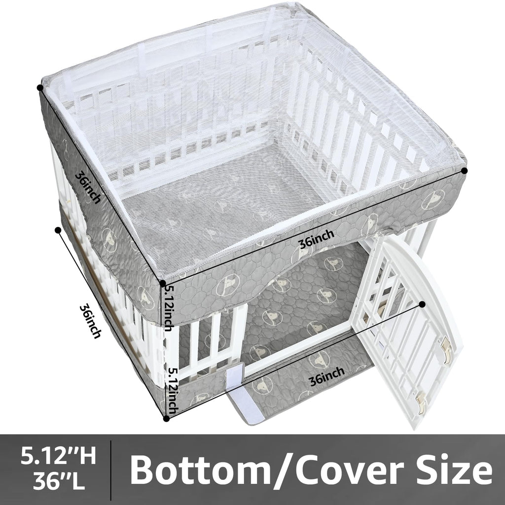 PJYuCien Playpen Cover and Bottom Pad for 36'' Width 4 Panel Pen, Gray