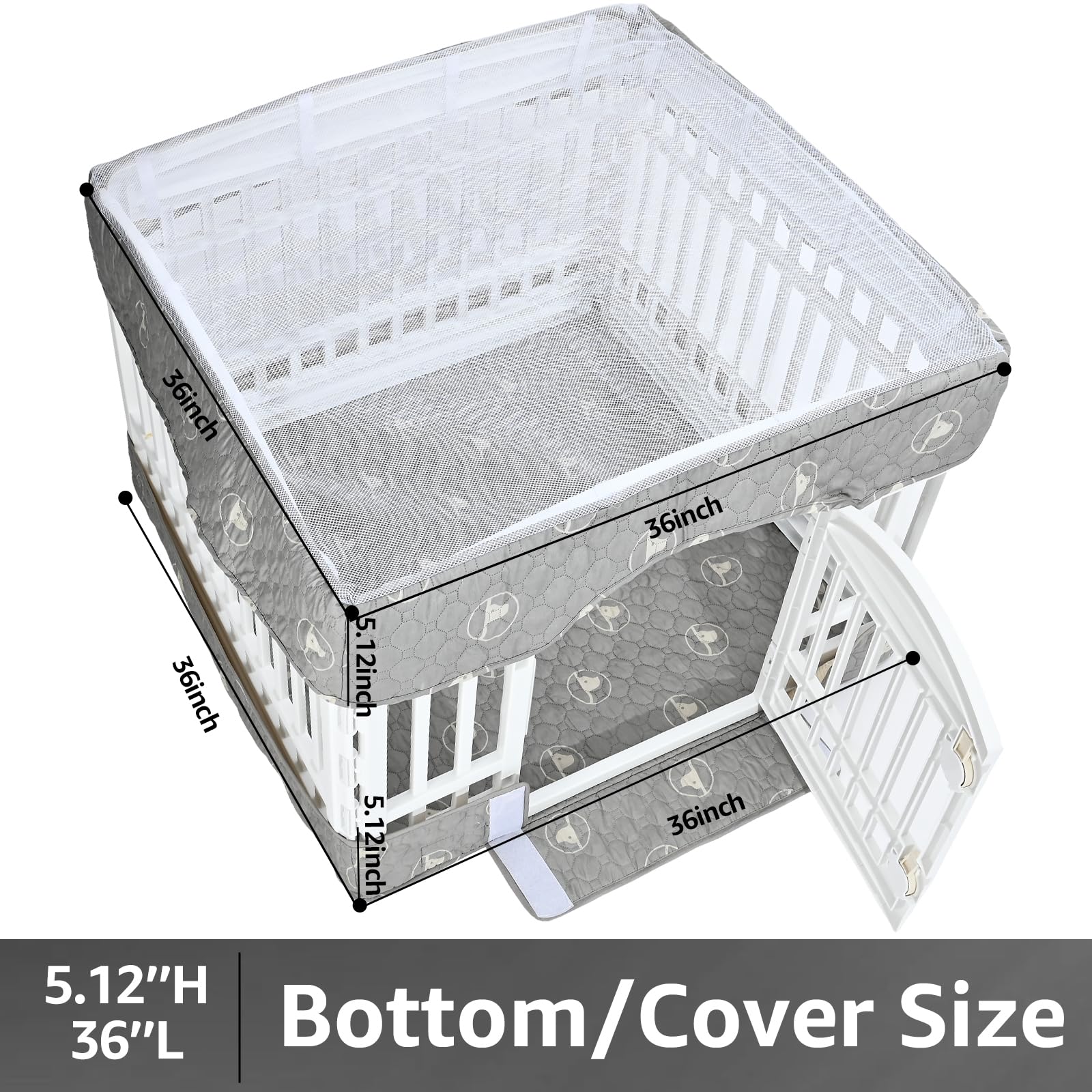 PJYuCien Playpen Cover and Bottom Pad for 36'' Width 4 Panel Pen, Gray