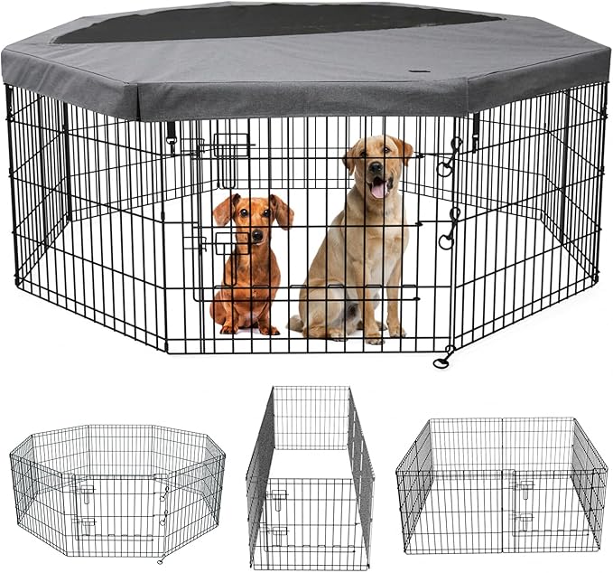PETIME Top Cover Sun/Rain Proof Provide Shade and Security for Indoor Outdoor Dog Playpen Fits All 24" Wide 8 Panels Pet Exercise Pen (Playpen Not Included)
