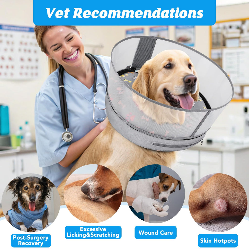Didopet Inflatable Dog Cone with Anti-Licking Clear Shield,Fits Medium Dogs