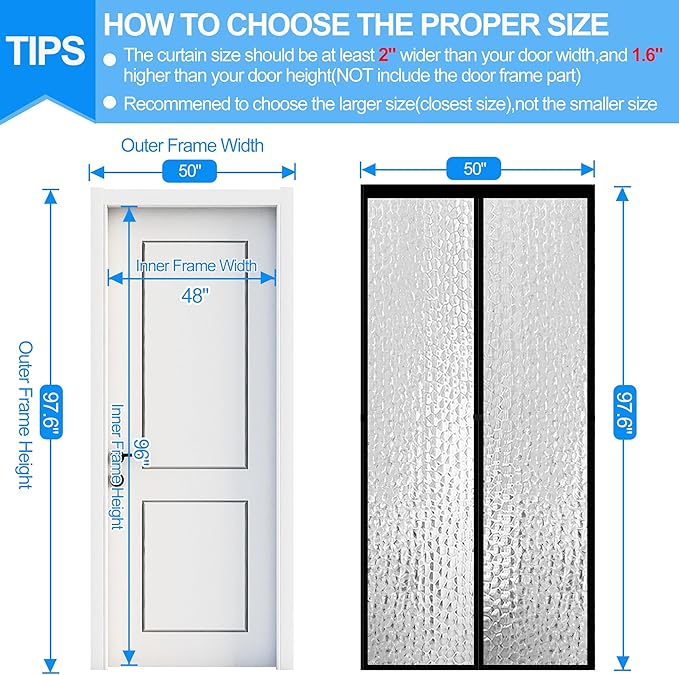 RELIANCER Magnetic Thermal Insulated Door Curtain,Waterproof EVA Door Cover,Fit Doors Size Up to 48"x96",Temperature Protection Insulated Doorway Curtain Partition,Patio Self-Closing Doors Net Screen