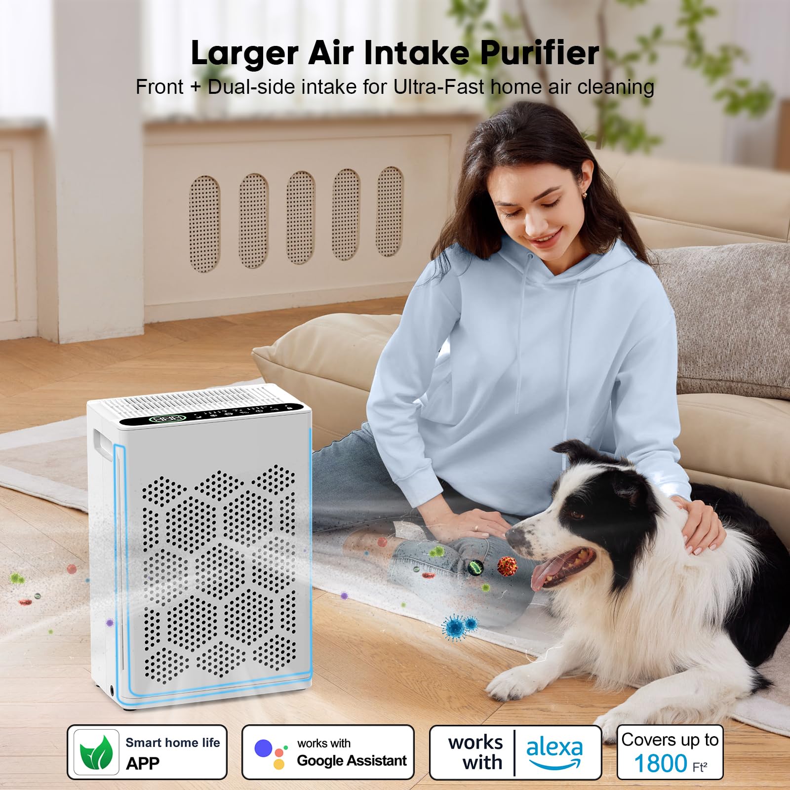 DAYETTE Air Purifiers for Home Large Room Up to 1800 Ft² with Fragrance, Smart WiFi Alexa Control,Auto Mode, HEPA 14 Air Purifier with Washable Prefilter for Bedroom, Dorm Room, Pets, Office