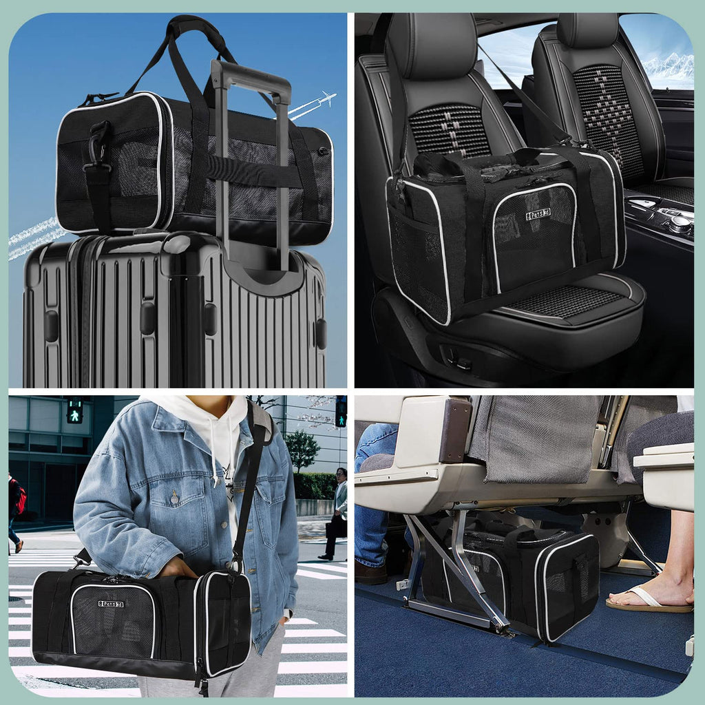 Petskd Small Pet Carrier 17" L x 11" W x 9.5" H Airline Approved, Black